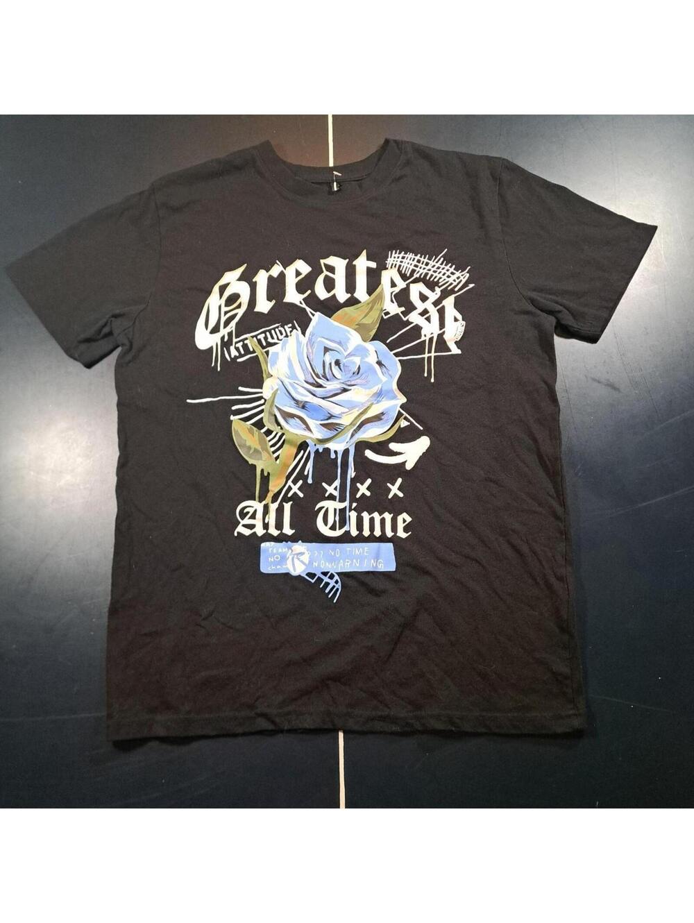 Tuff black southpole tee w blue rose design, size M